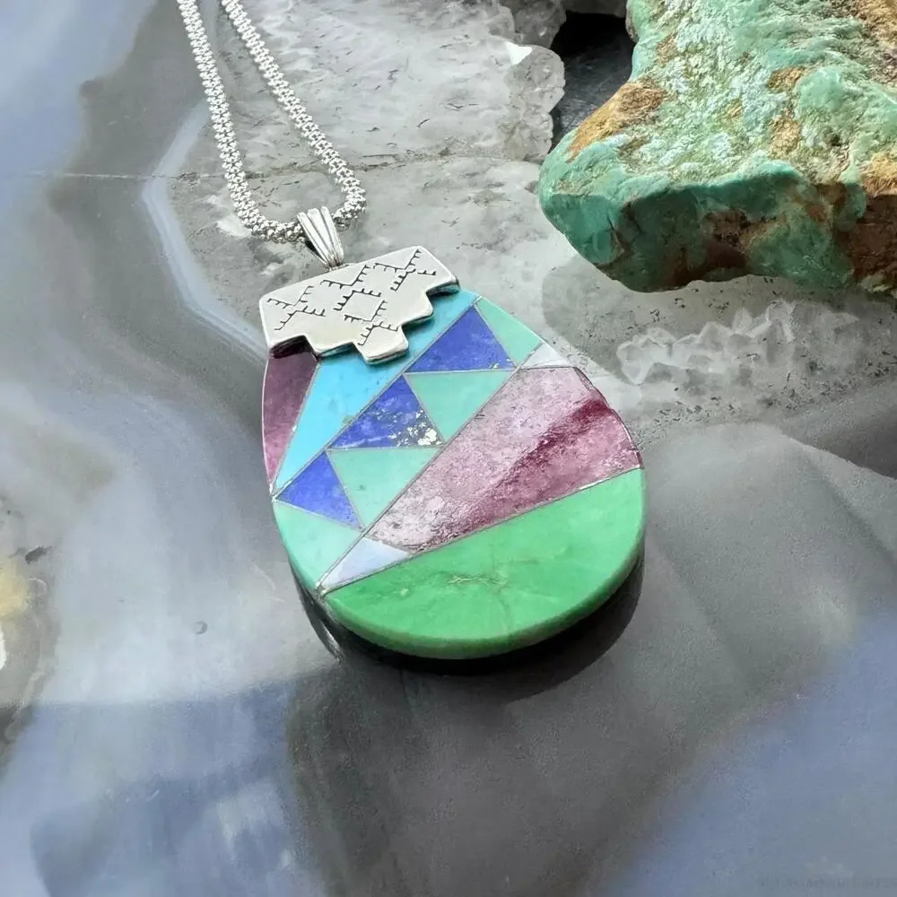 Carolyn Pollack Sterling Multistone Inlay Pottery Pendant With Chain Necklace